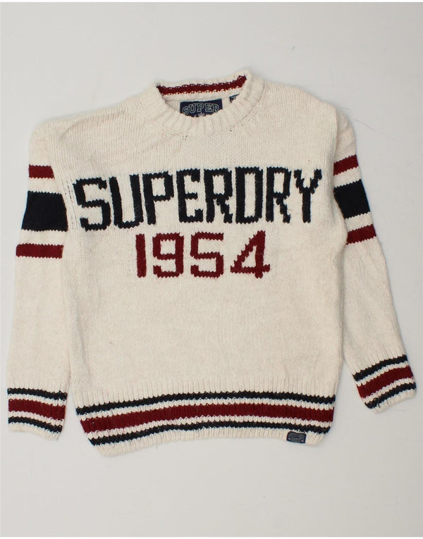 Suéter feminino SUPERDRY com gola redonda UK 6 XS branco colorblock
