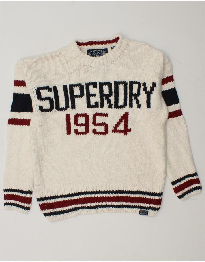Suéter feminino SUPERDRY com gola redonda UK 6 XS branco colorblock