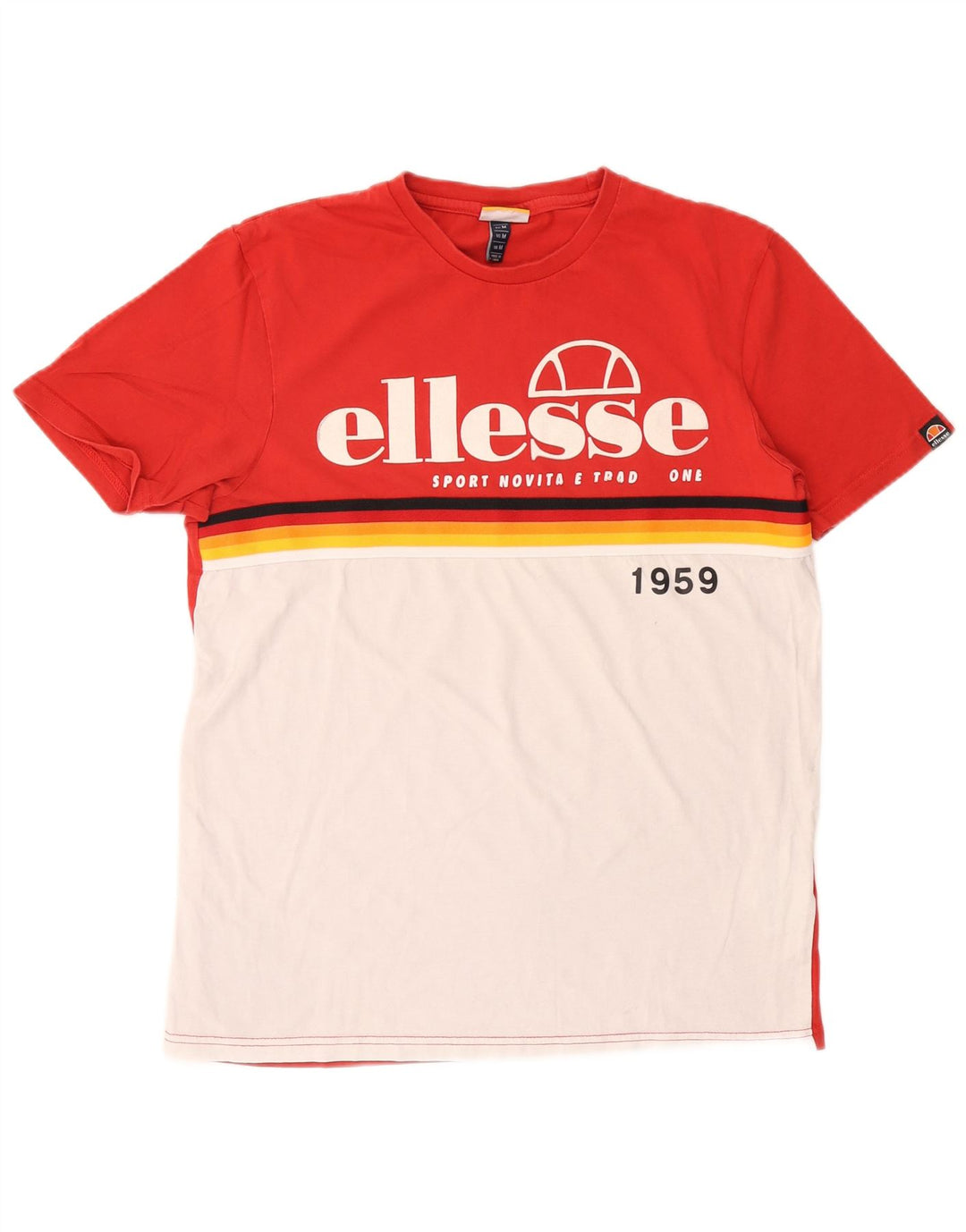 Ellesse Camiseta masculina gráfica top médio vermelho algodão colorblock