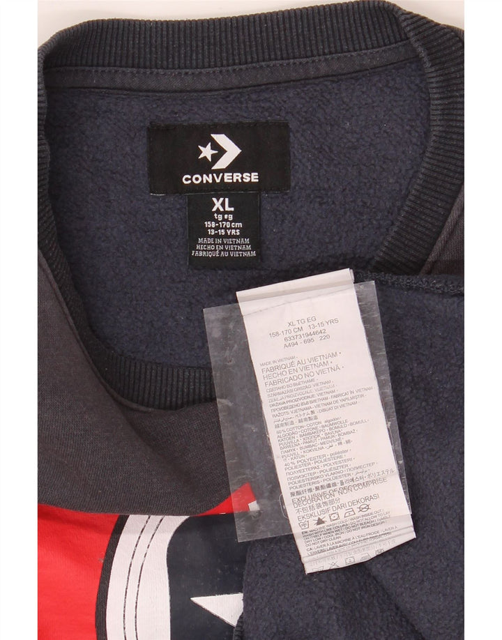CONVERSE Boys Graphic Sweatshirt Jumper 13-14 Years XL Navy Blue Cotton Vintage Converse and Second-Hand Converse from Messina Hembry 