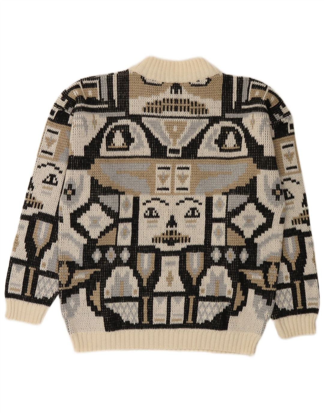 Suéter vintage masculino com gola simulada, pequena lã geométrica multicolorida