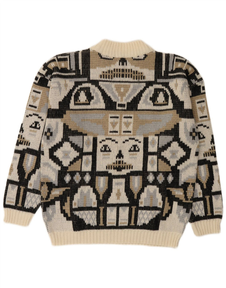Suéter vintage masculino com gola simulada, pequena lã geométrica multicolorida