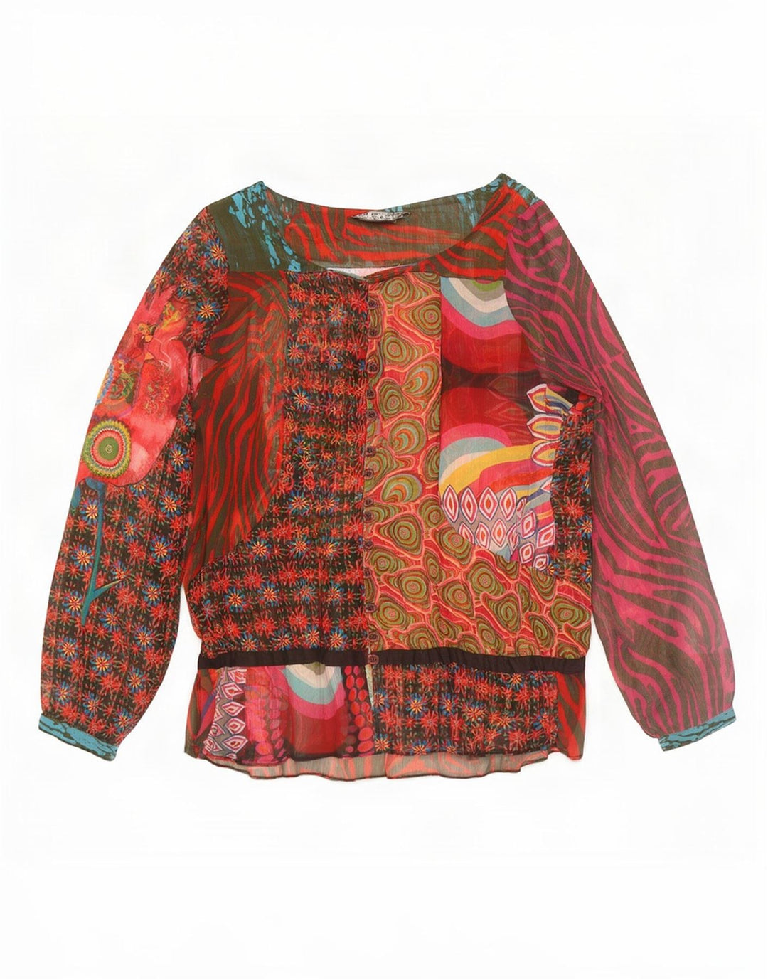 Blusa Feminina Desigual Manga Longa Top EU 40 Médio Patchwork Multicolorido