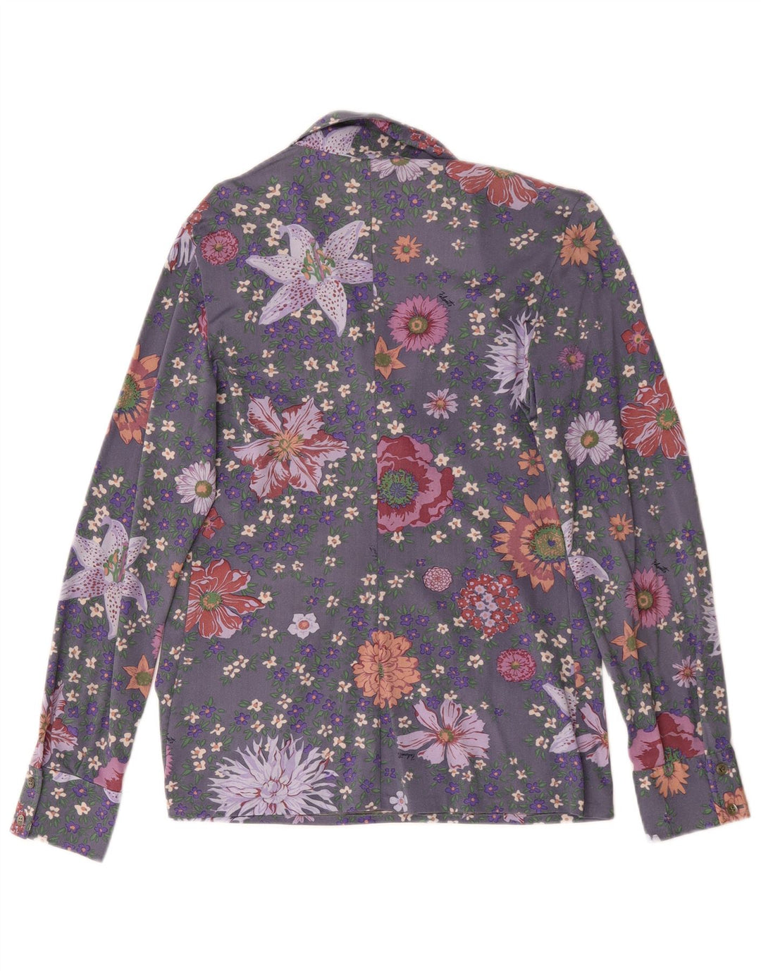Pulôver feminino vintage de manga comprida UK 14 cinza médio floral