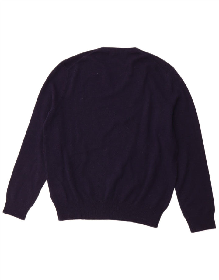 Suéter masculino POLO RALPH LAUREN com decote em V médio azul marinho lã merino