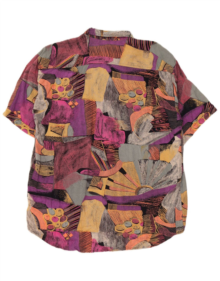 Camisa masculina vintage solta ajuste médio multicolorido colorblock retrô