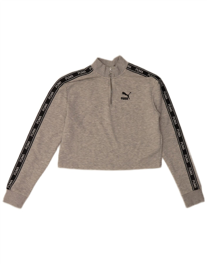 Puma Womens Crop Graphic Moletom Jumper UK 10 Small Grey Colourblock