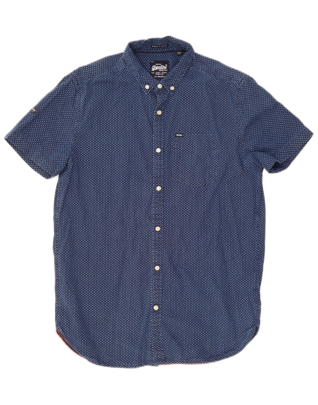 Camisa masculina de manga curta Superdry algodão manchado azul médio