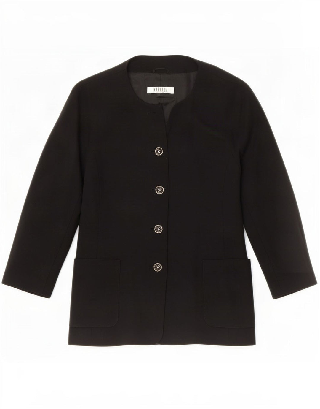 Jaqueta blazer feminina Marella com 4 botões Reino Unido 12 médio preto lã nova