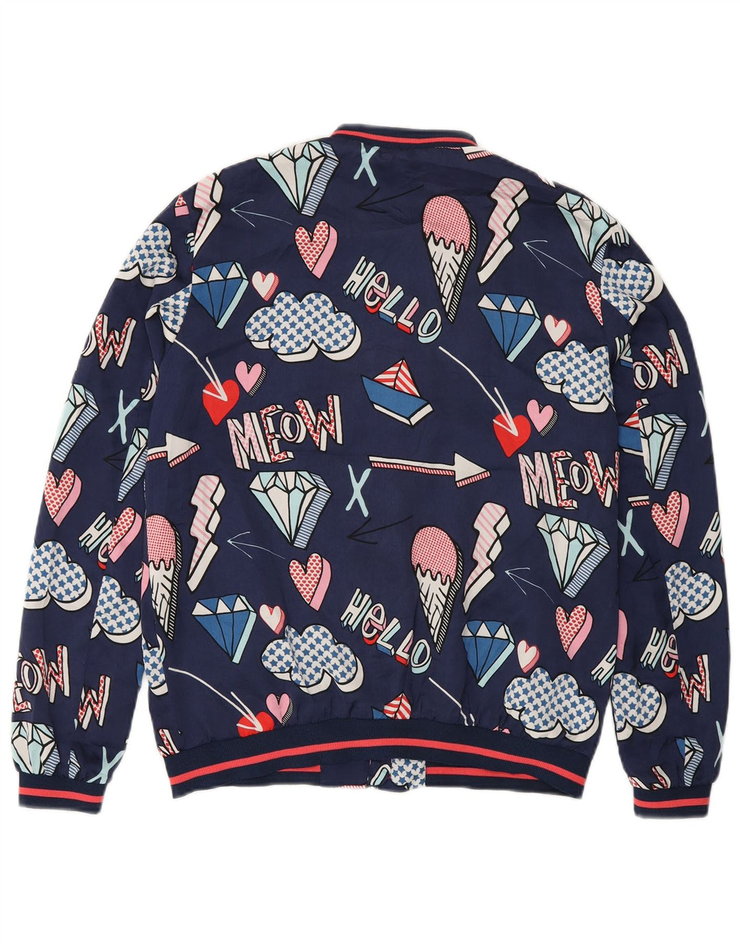 Zara Jaqueta bomber feminina com padrão abstrato solto e Reino Unido 6 XS azul marinho