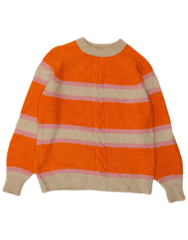 Suéter feminino Marks & Spencer com gola redonda, 10 listrado laranja pequeno