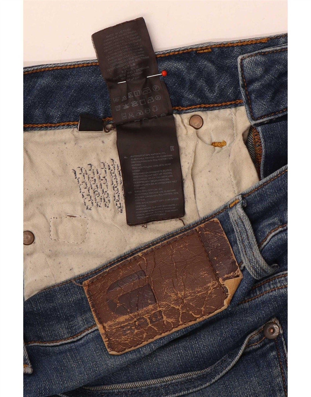 Calça jeans reta masculina G-Star desgastada W30 L34 algodão azul