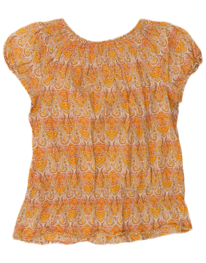 Blusa feminina Izod UK 12 algodão paisley amarelo médio