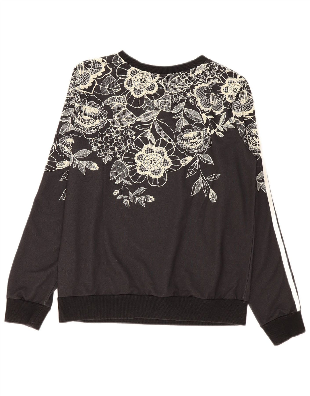 Adidas Womens Sweatshirt Jumper UK 12 Médio Preto Floral Poliéster