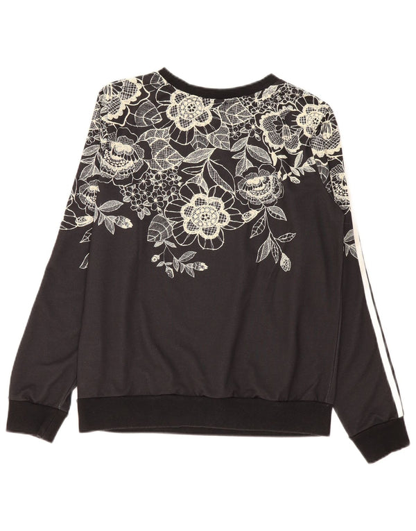Adidas Womens Sweatshirt Jumper UK 12 Médio Preto Floral Poliéster