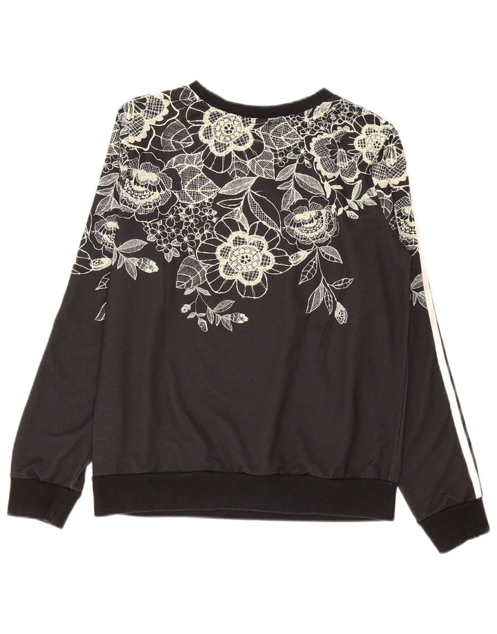Adidas Womens Sweatshirt Jumper UK 12 Médio Preto Floral Poliéster