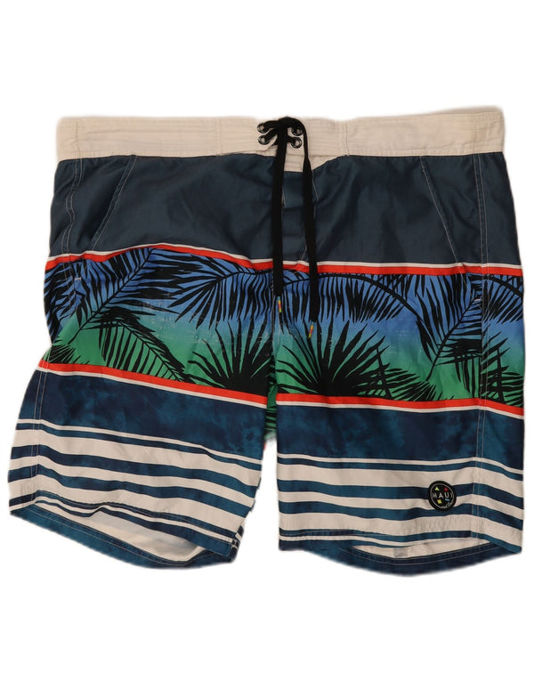 Maui and Sons Shorts de natação masculino gráfico regular 2XL praia listrada azul