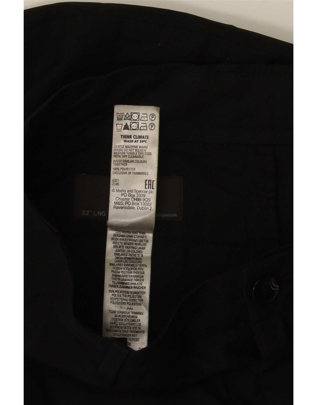 Calça Chino Slim Masculina Marks & Spencer W32 L33 Poliéster Preto