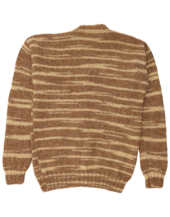 Suéter masculino VINTAGE com gola redonda listrado marrom médio