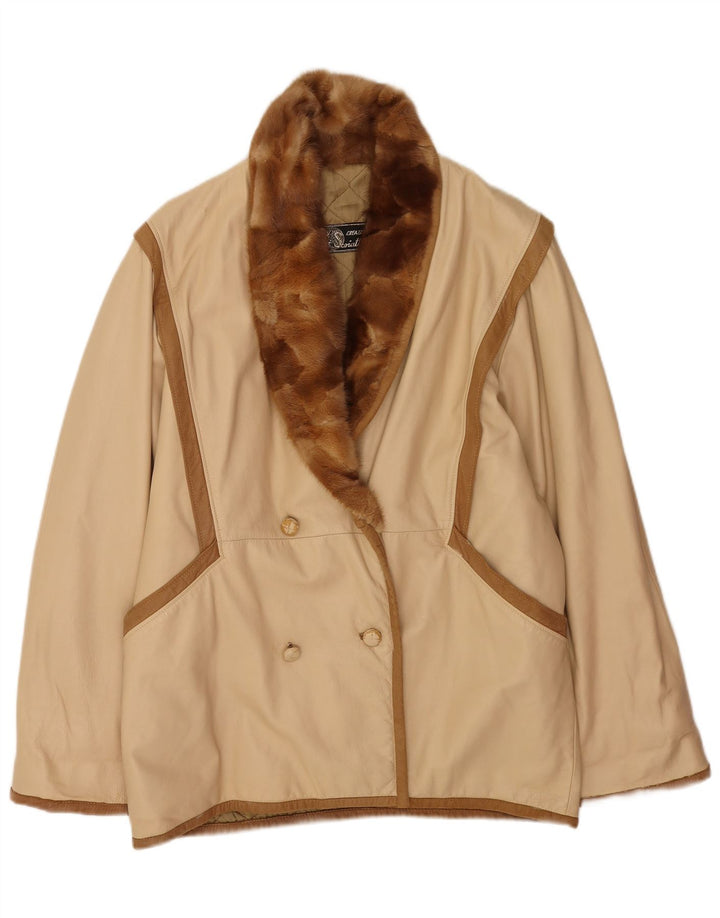 Casaco feminino vintage com peito duplo UK 16 grande bege