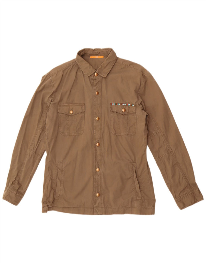 Jaqueta utilitária feminina Hugo Boss Reino Unido 8 algodão cáqui pequeno