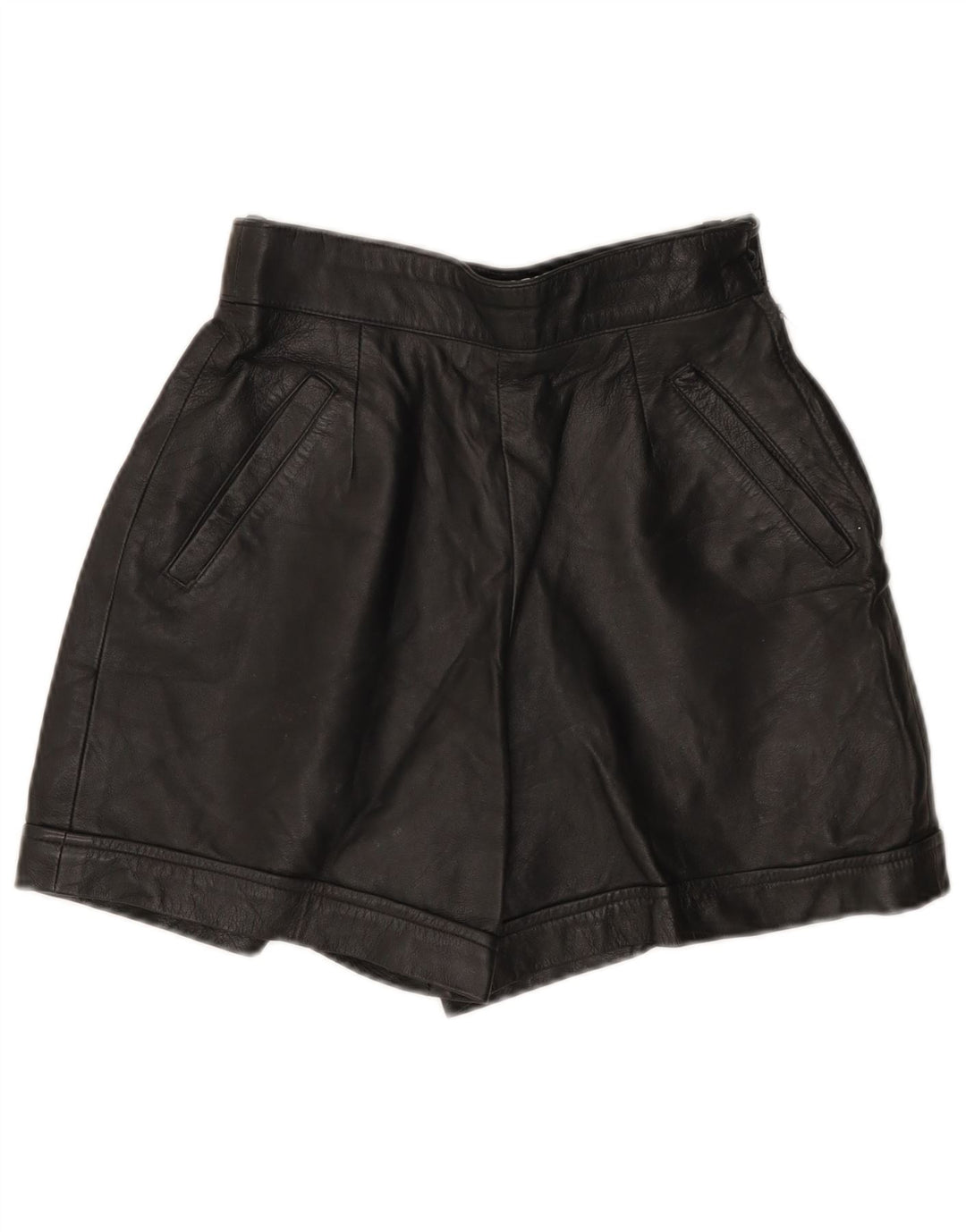 Shorts feminino de couro com cintura alta MISS JOY EU 38 médio W25 couro preto