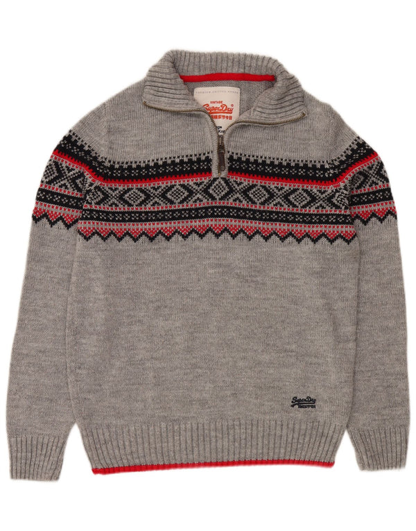 Suéter masculino Superdry com zíper e gola 2XL cinza Fair Isle acrílico