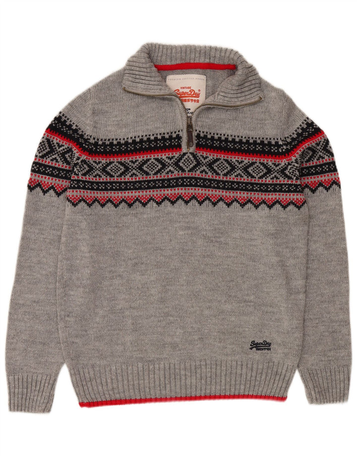 Suéter masculino Superdry com zíper e gola 2XL cinza Fair Isle acrílico