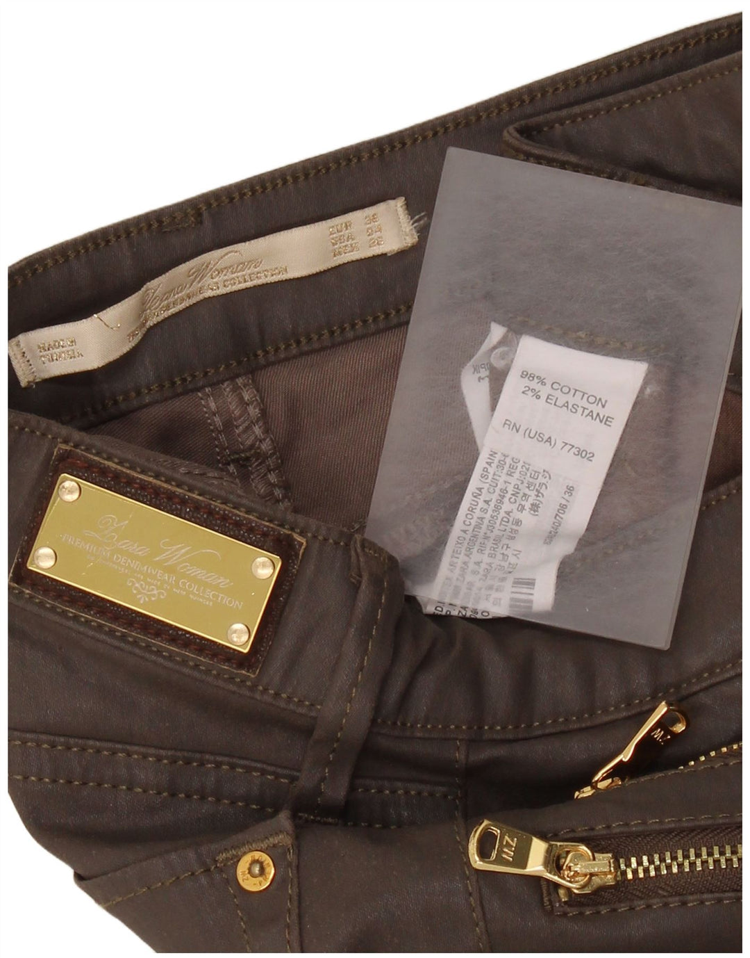 Calça feminina skinny casual ZARA W26 L28 algodão marrom