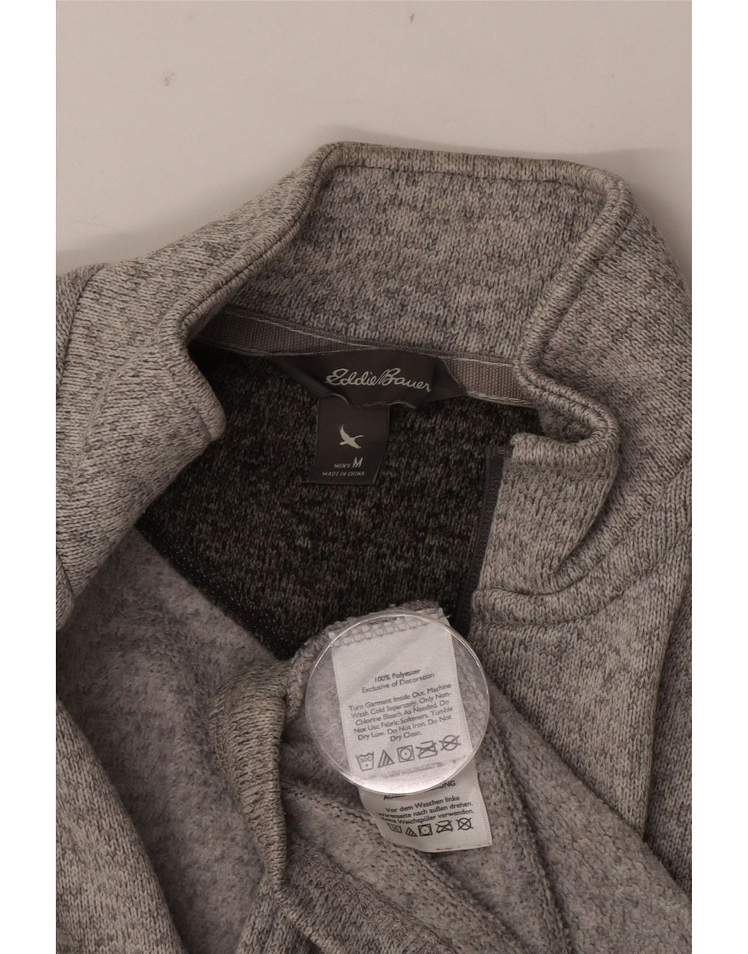 Suéter masculino Eddie Bauer com zíper e gola em poliéster manchado cinza médio