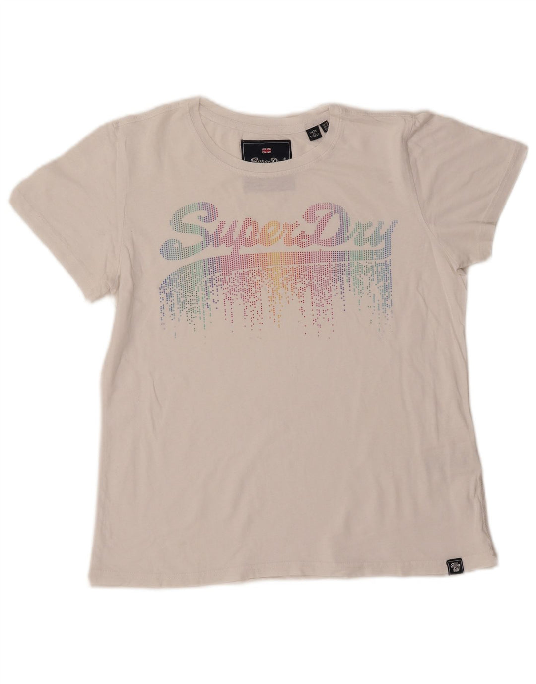 Camiseta feminina SUPERDRY com estampa gráfica UK 12 algodão branco médio