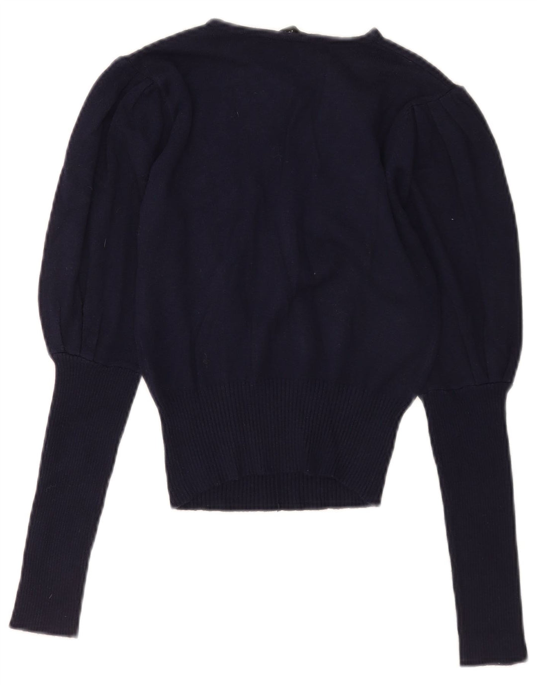 Suéter feminino Zara com gola redonda e botão curto Reino Unido 8 pequeno azul marinho