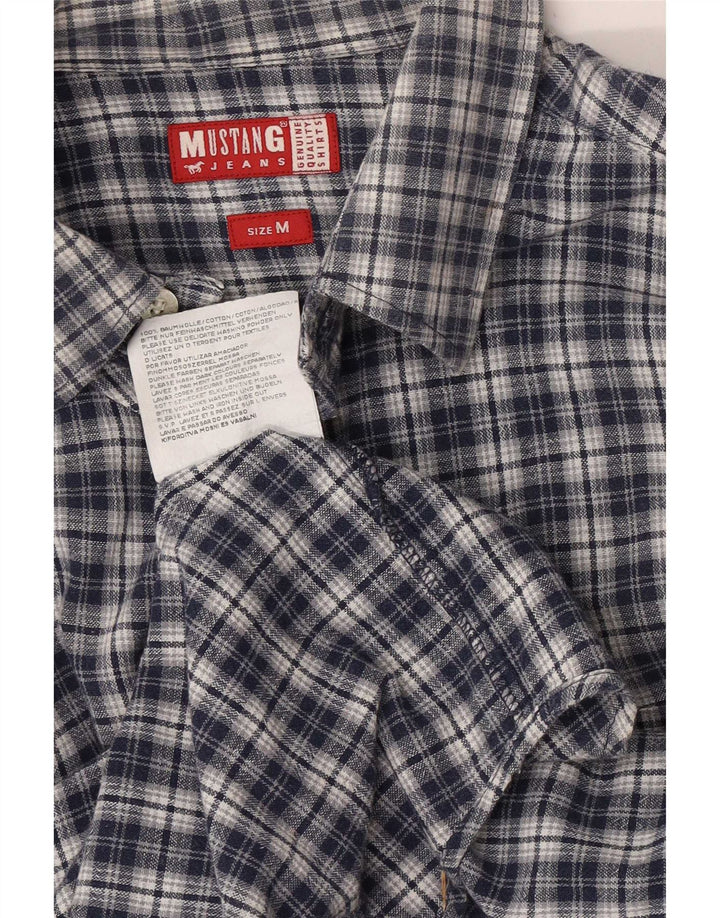 Camisa masculina de manga curta Mustang médio azul marinho xadrez algodão