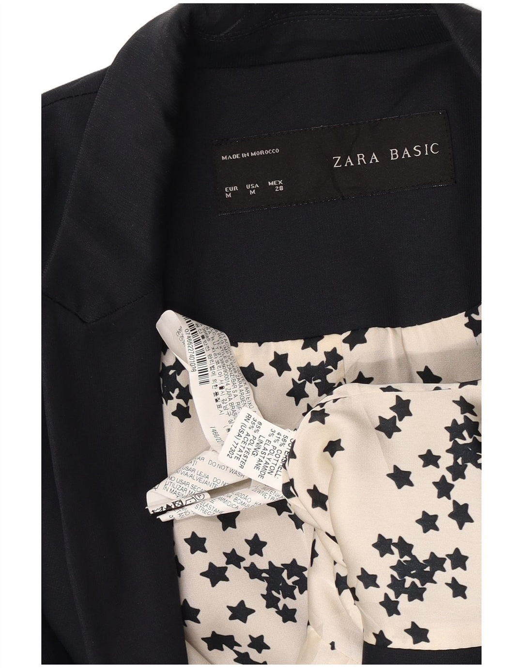 Jaqueta blazer feminina Zara com 1 botão Reino Unido 12 algodão azul marinho médio