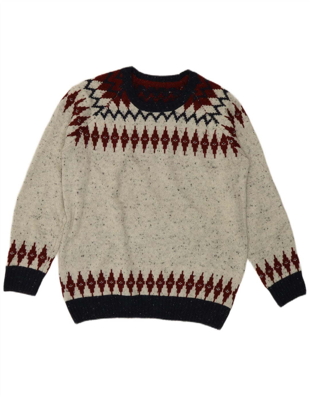 Suéter masculino Alcott com gola canoa e lã grande cinza Fair Isle
