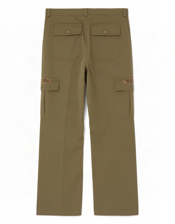Calça cargo reta masculina vintage IT 50 grande W32 L32 cáqui