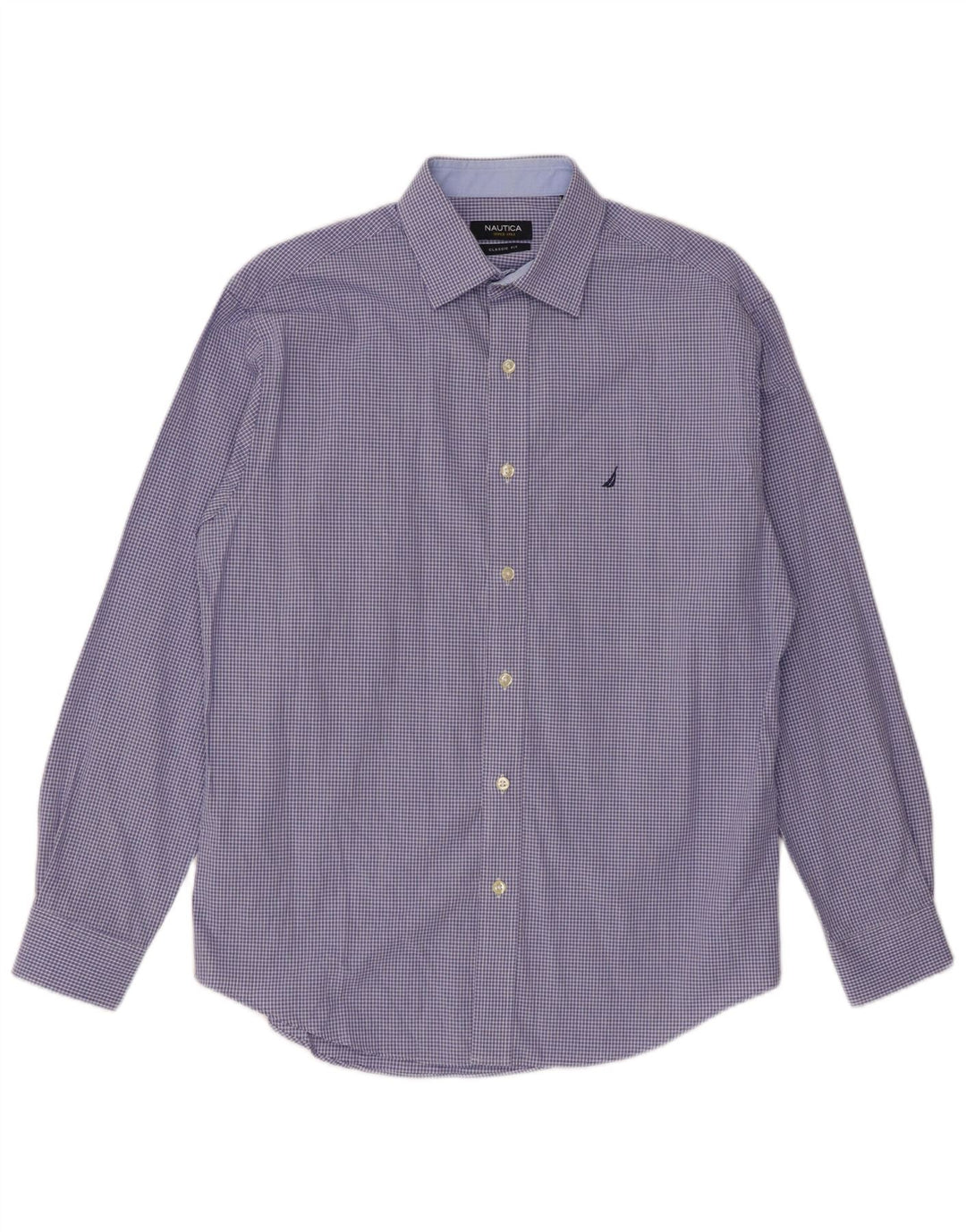 Camisa masculina NAUTICA Classic Fit tamanho 15 algodão xadrez azul médio