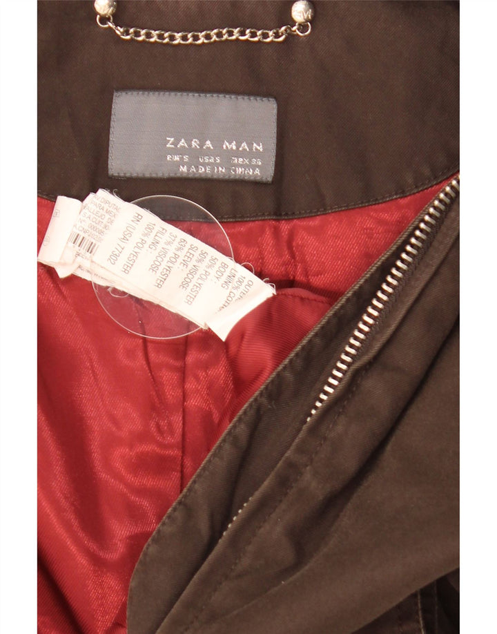 Zara Mens Bomber Jacket UK 36 Pequeno Algodão Marrom