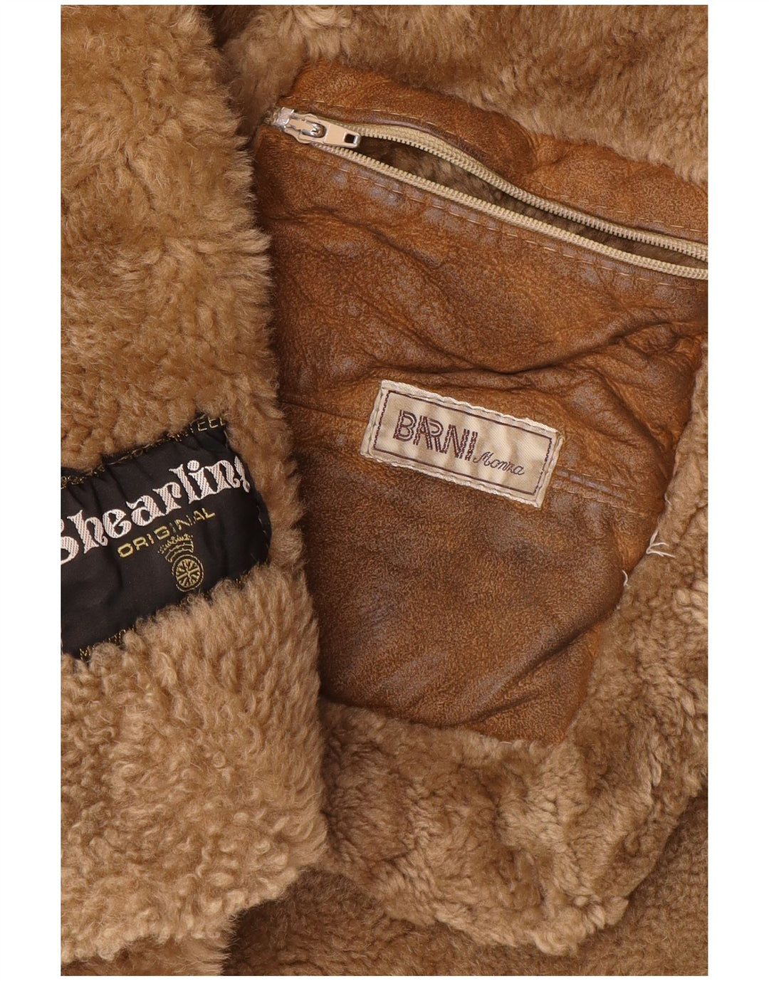 Casaco masculino vintage com capuz e shearling UK 36 pequeno marrom