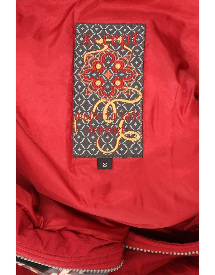Macacão de esqui feminino X-Cape UK 10 pequeno nylon geométrico vermelho