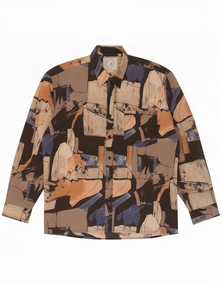 Camisa vintage masculina abstrata padrão tamanho 41/42 grande multicolorida