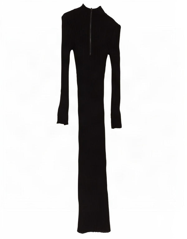 Zara vestido feminino manga comprida com zíper e gola alta Reino Unido 10 pequeno preto viscose
