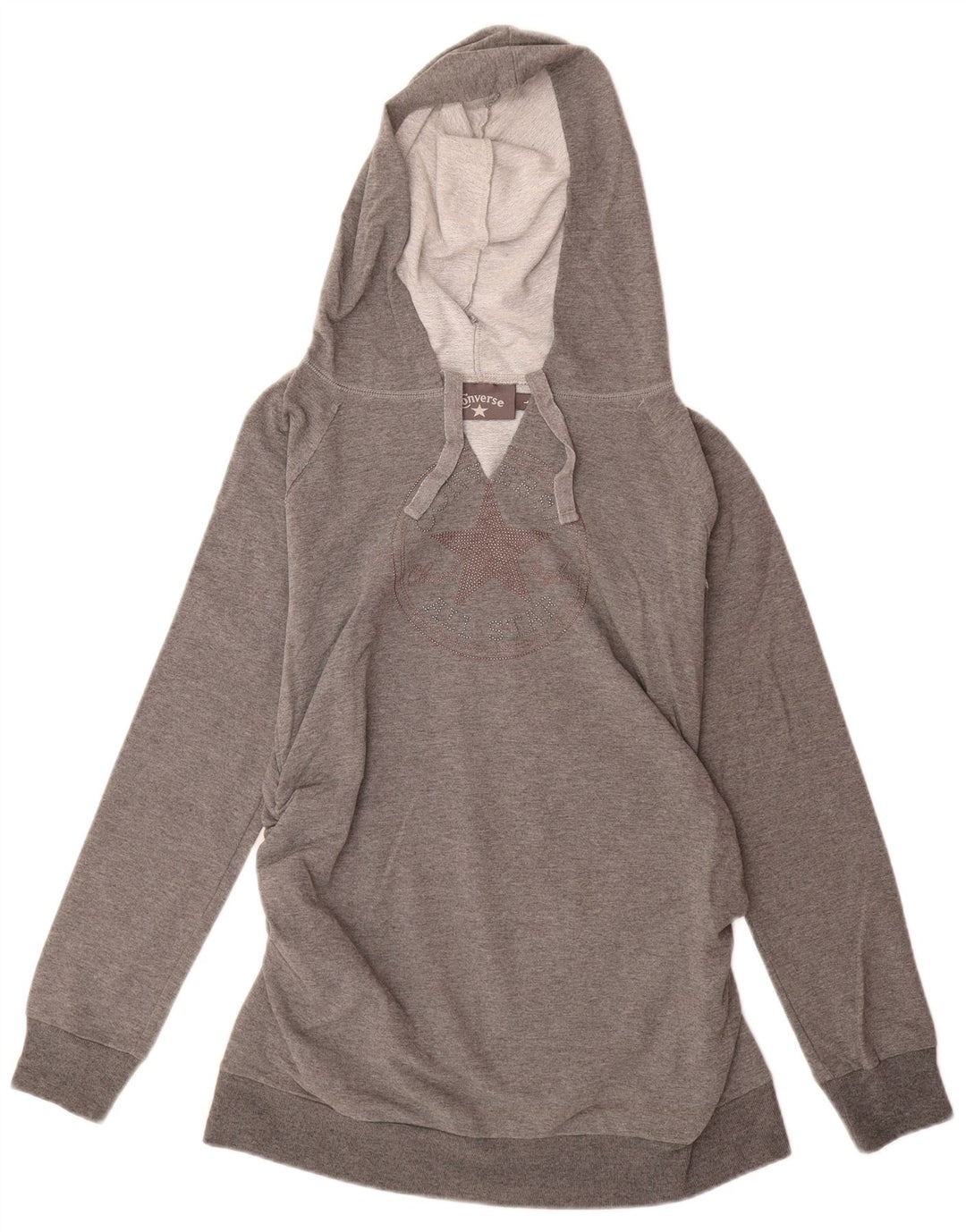 Jumper feminino com capuz gráfico CONVERSE Reino Unido 14 grande algodão cinza