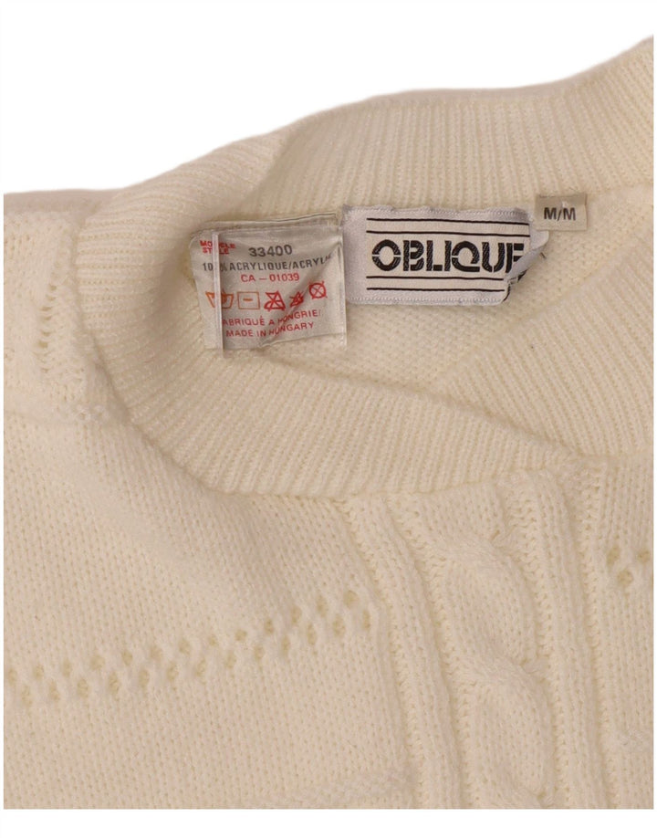Suéter masculino VINTAGE com gola redonda, acrílico branco médio