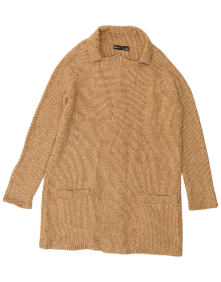 Marks & Spencer Suéter feminino Longline Open Cardigan Reino Unido 10 Pequeno Marrom