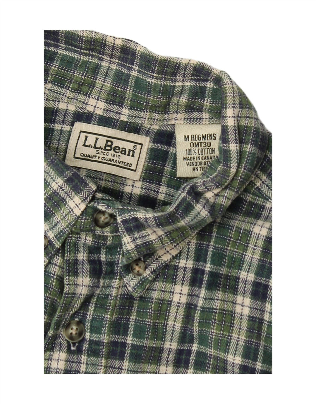 Camisa masculina de flanela L.L.Bean algodão xadrez verde médio