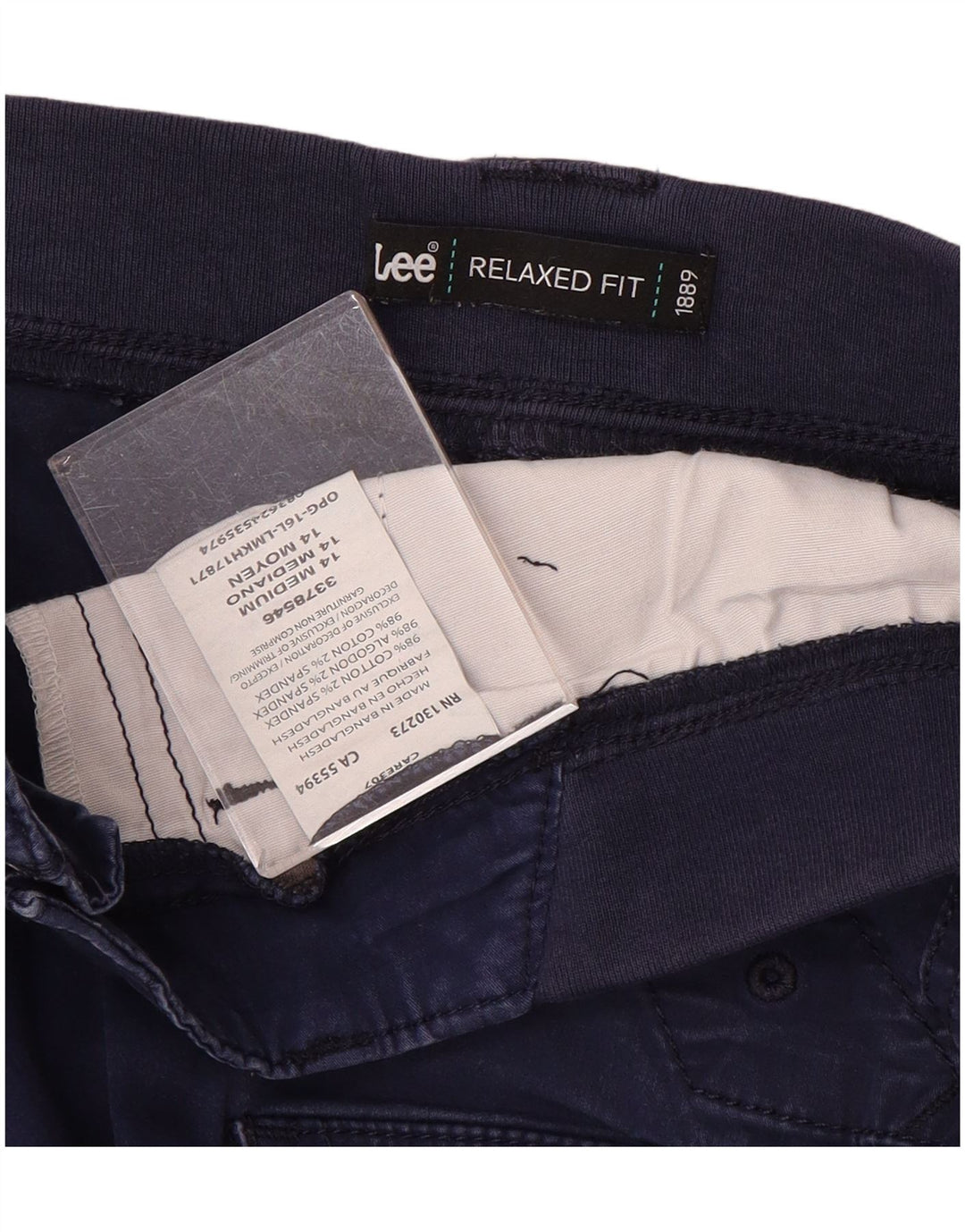 Calça capri feminina Lee com ajuste relaxado US 14 XL W36 L23 algodão azul marinho