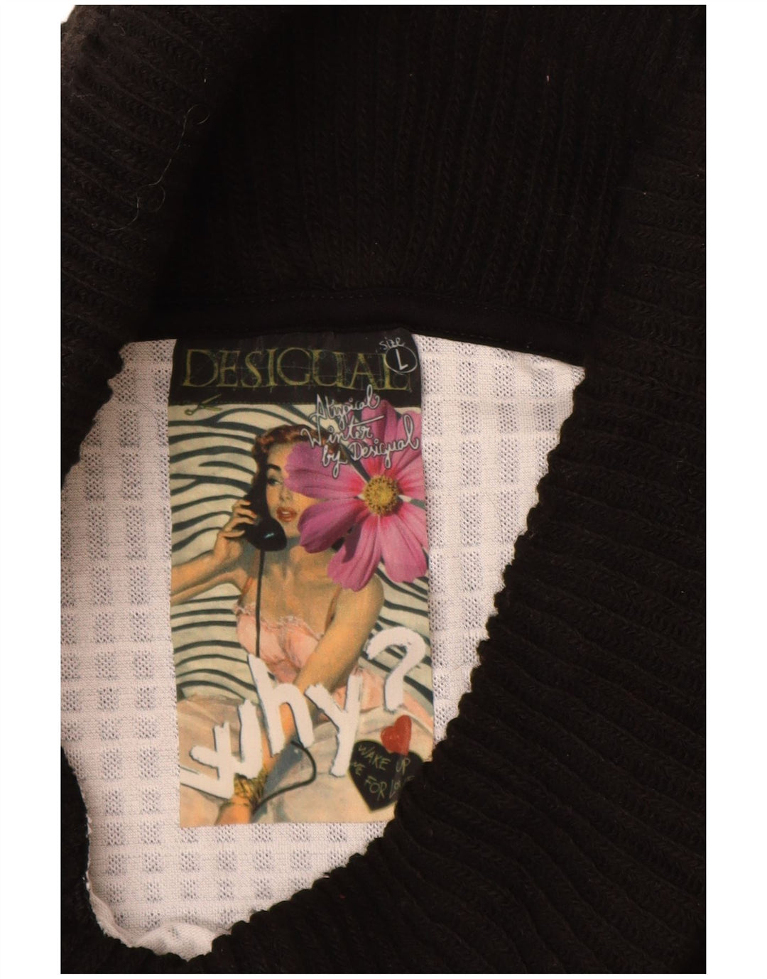 Vestido feminino Desigual com bainha gola redonda Reino Unido 14 grande viscose geométrica preta