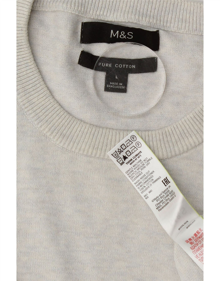 Suéter masculino Marks & Spencer com gola redonda, grande algodão cinza