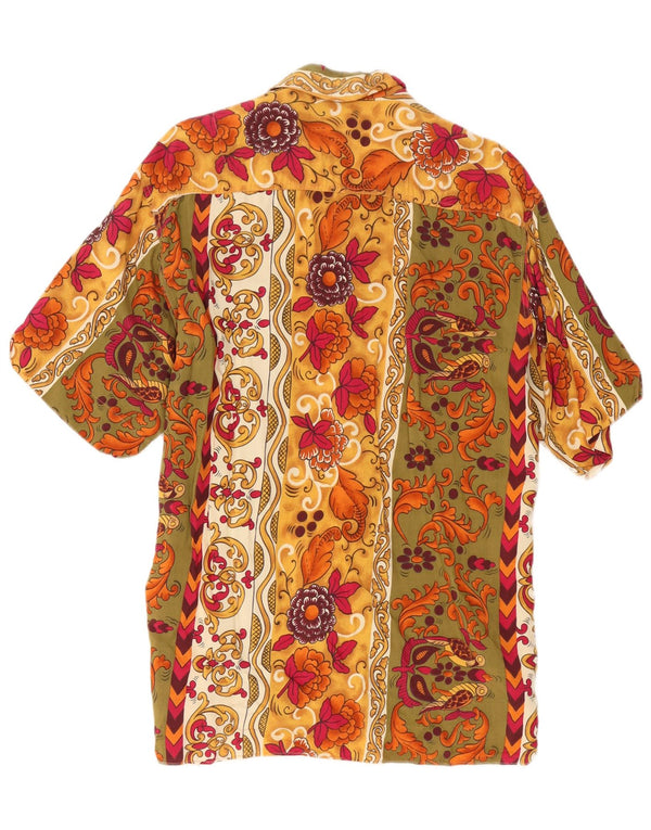 Camisa masculina vintage de manga curta alta XL multicolorida floral